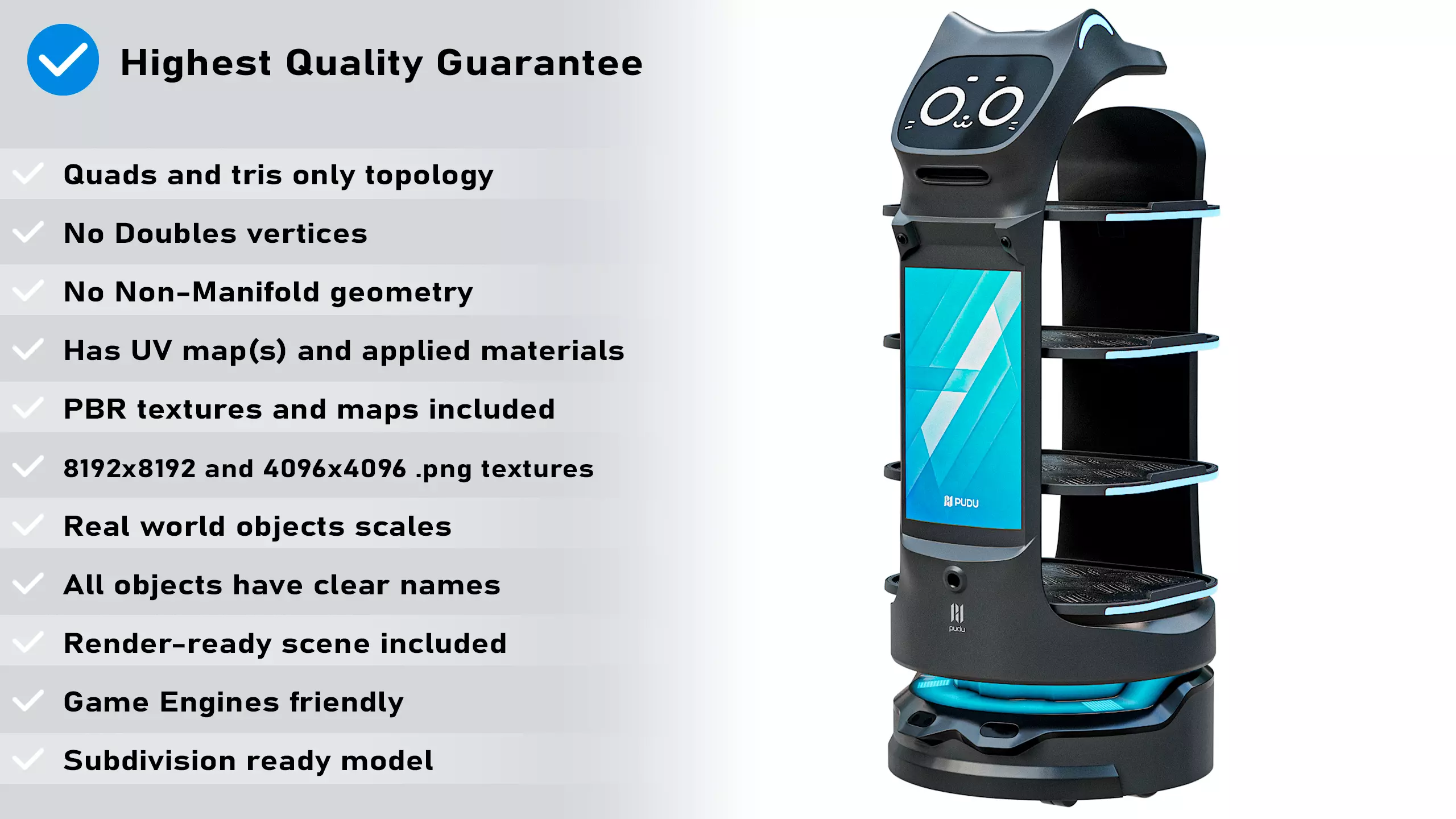 Restaurant Service Robot Waiter BellaBot Pro Black PBR Low-poly 3D model_1