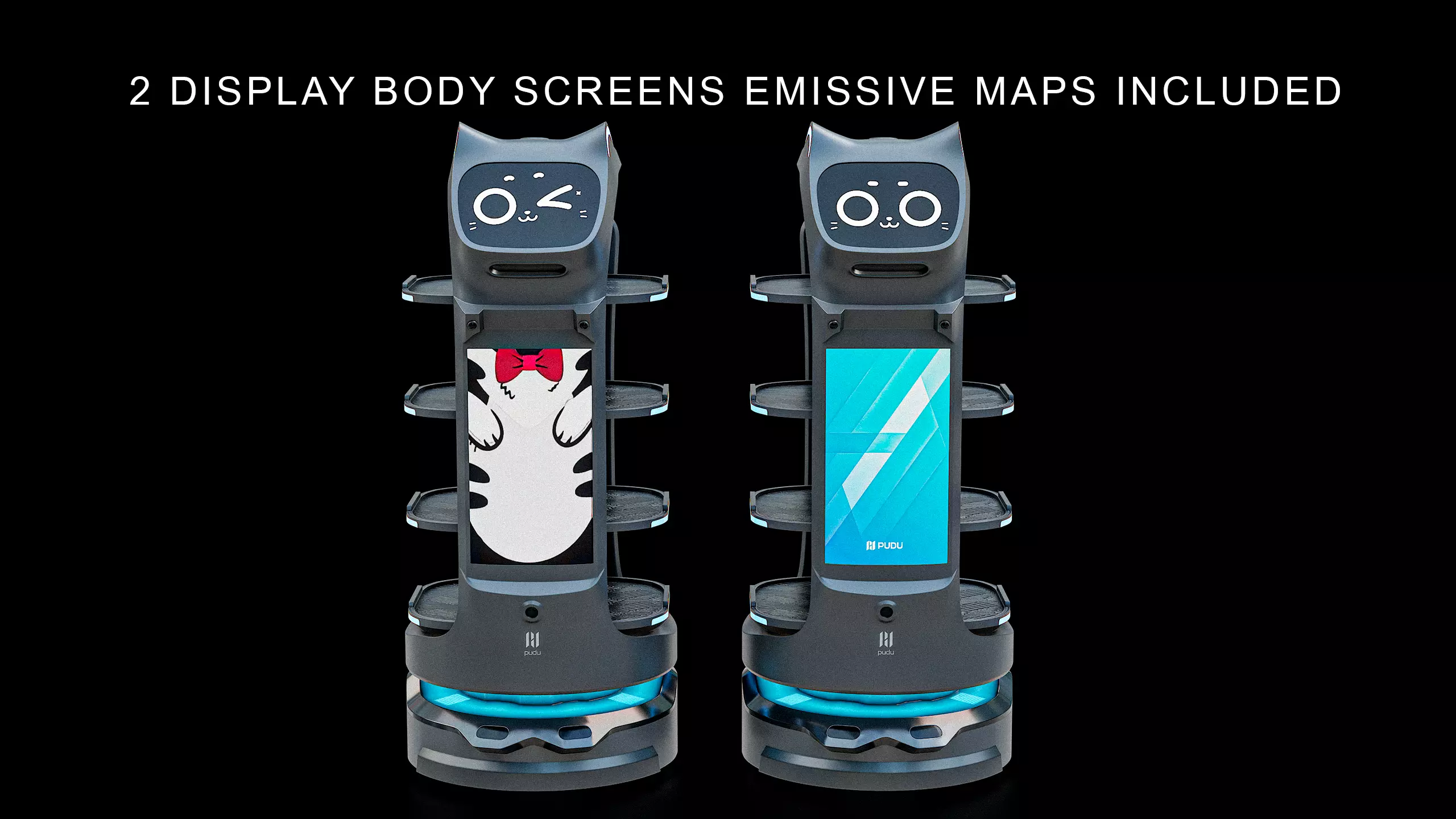 Restaurant Service Robot Waiter BellaBot Pro Black PBR Low-poly 3D model_14