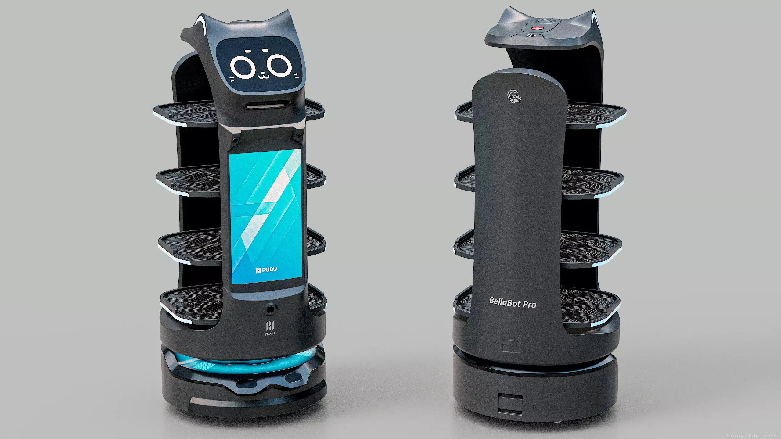 Restaurant Service Robot Waiter BellaBot Pro Black PBR Low-poly 3D model_2