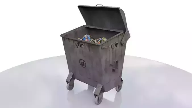 TRASH BIN WITH RIGGED LID FROM 1980s 400 LITERS