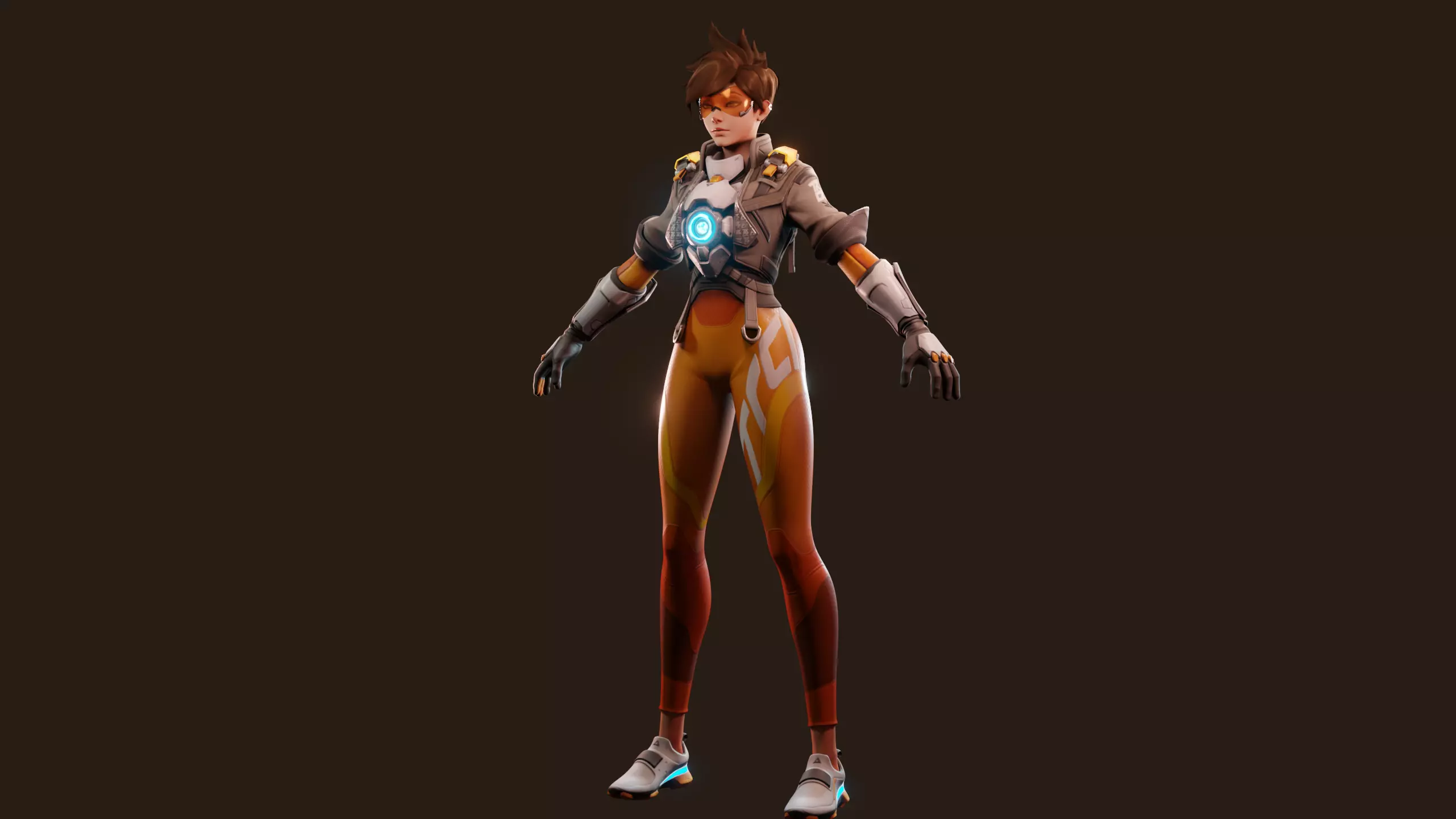 Tracer Overwatch 2 Game ready fully rigged face rig PBR texture Low-poly 3D model_12