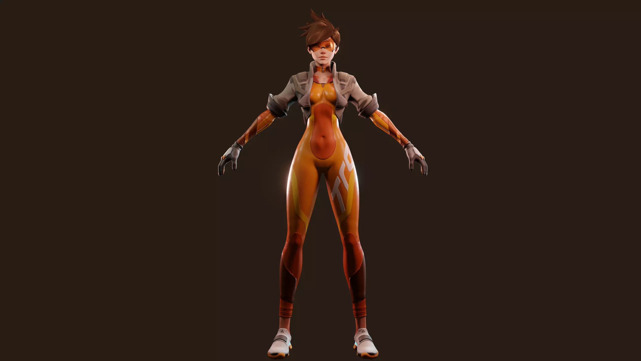 Tracer Overwatch 2 Game ready fully rigged face rig PBR texture Low-poly 3D model_4