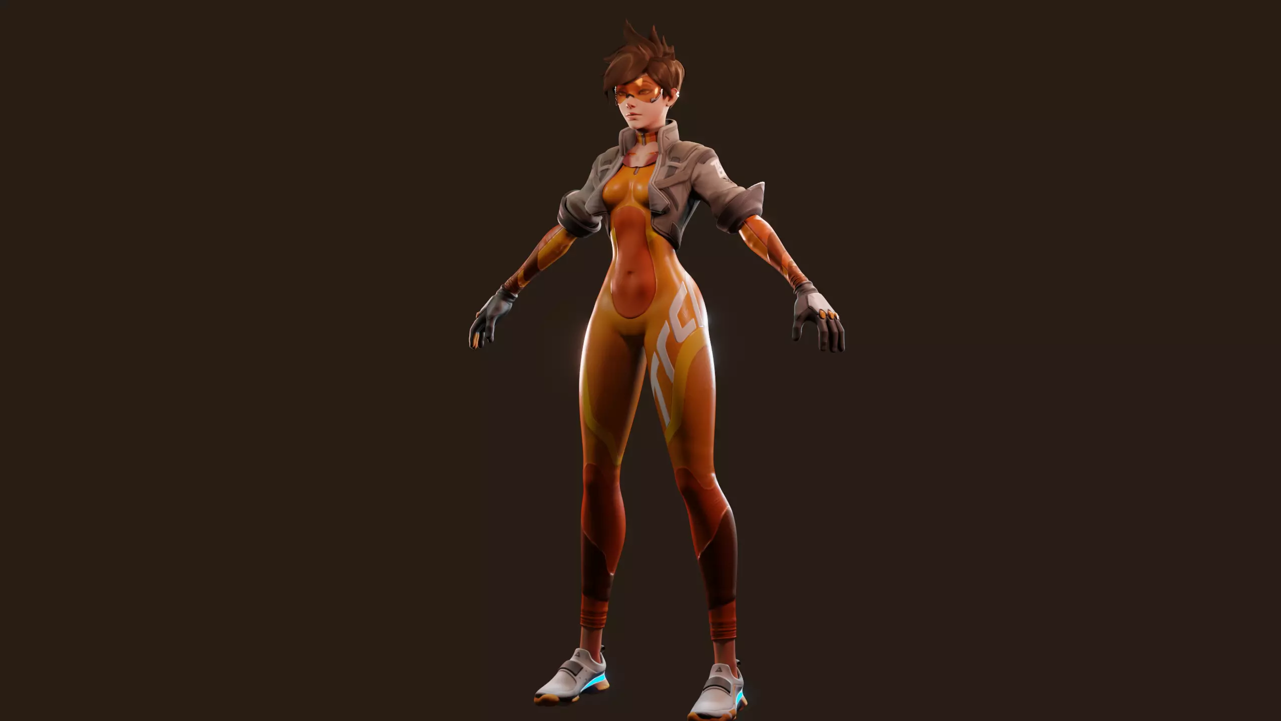 Tracer Overwatch 2 Game ready fully rigged face rig PBR texture Low-poly 3D model_5