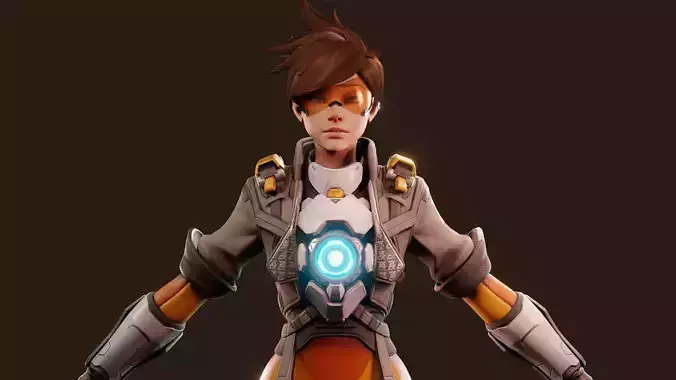 Tracer Overwatch 2 Game ready fully rigged face rig PBR texture 