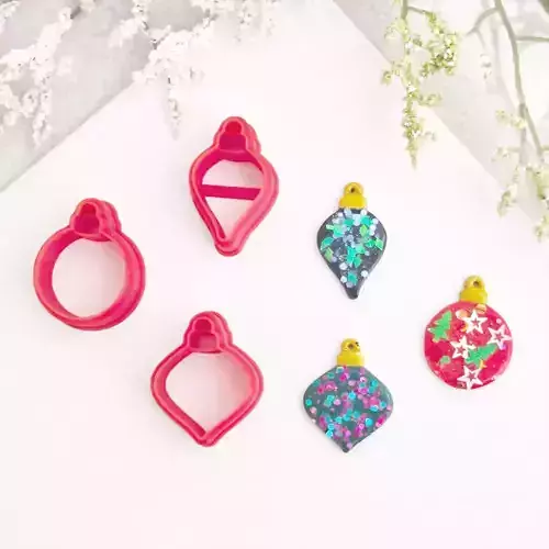 Set of 3 Baubles Polymer Clay Earrings Cutters Christmas Xmas