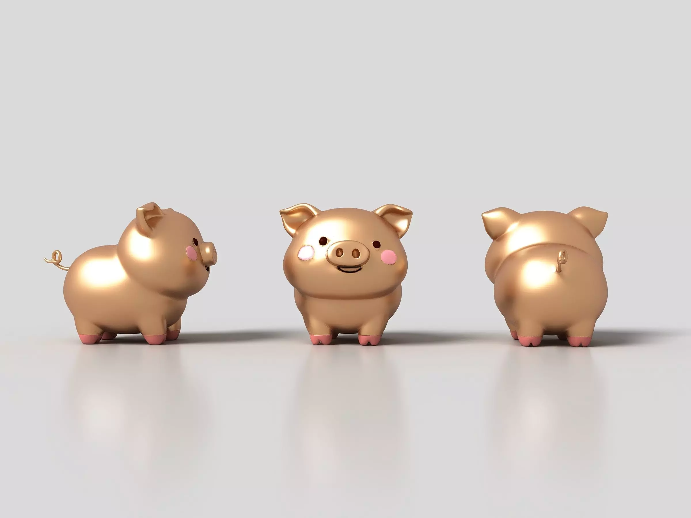 Gold jewelry pig Low-poly 3D model_0