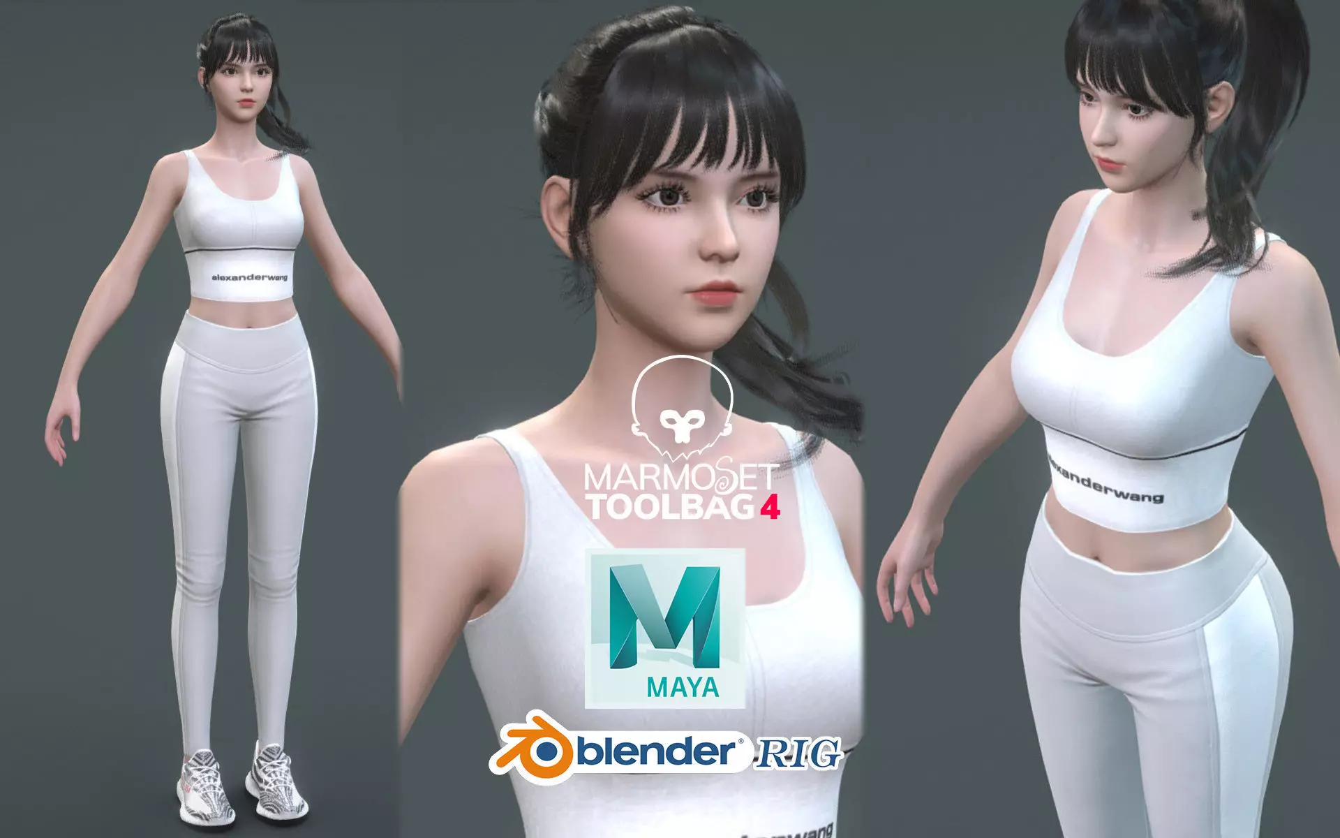 Rigged Female Character Fitness yoga sport suit Low-poly 3D model