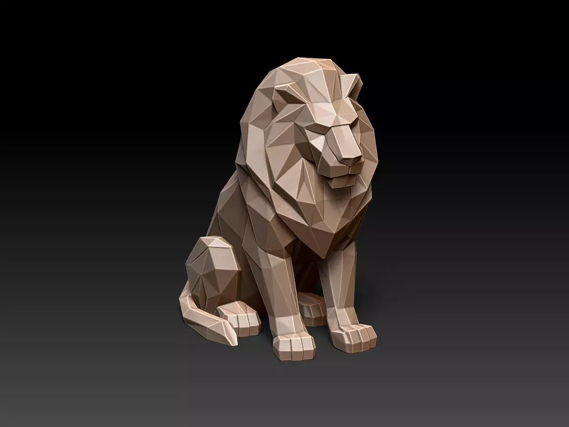 Facet Lion Statue M67 3D print model_0