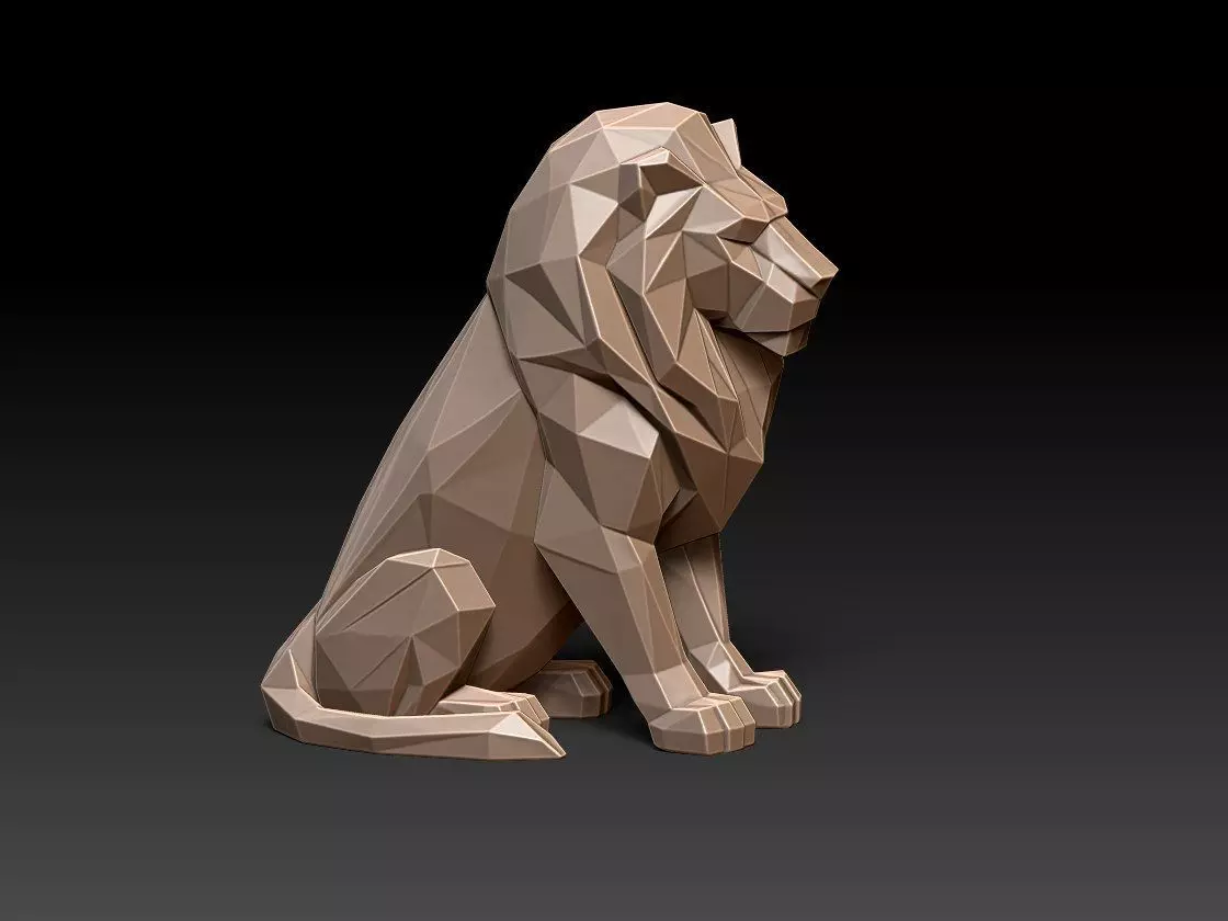 Facet Lion Statue M67 3D print model_1