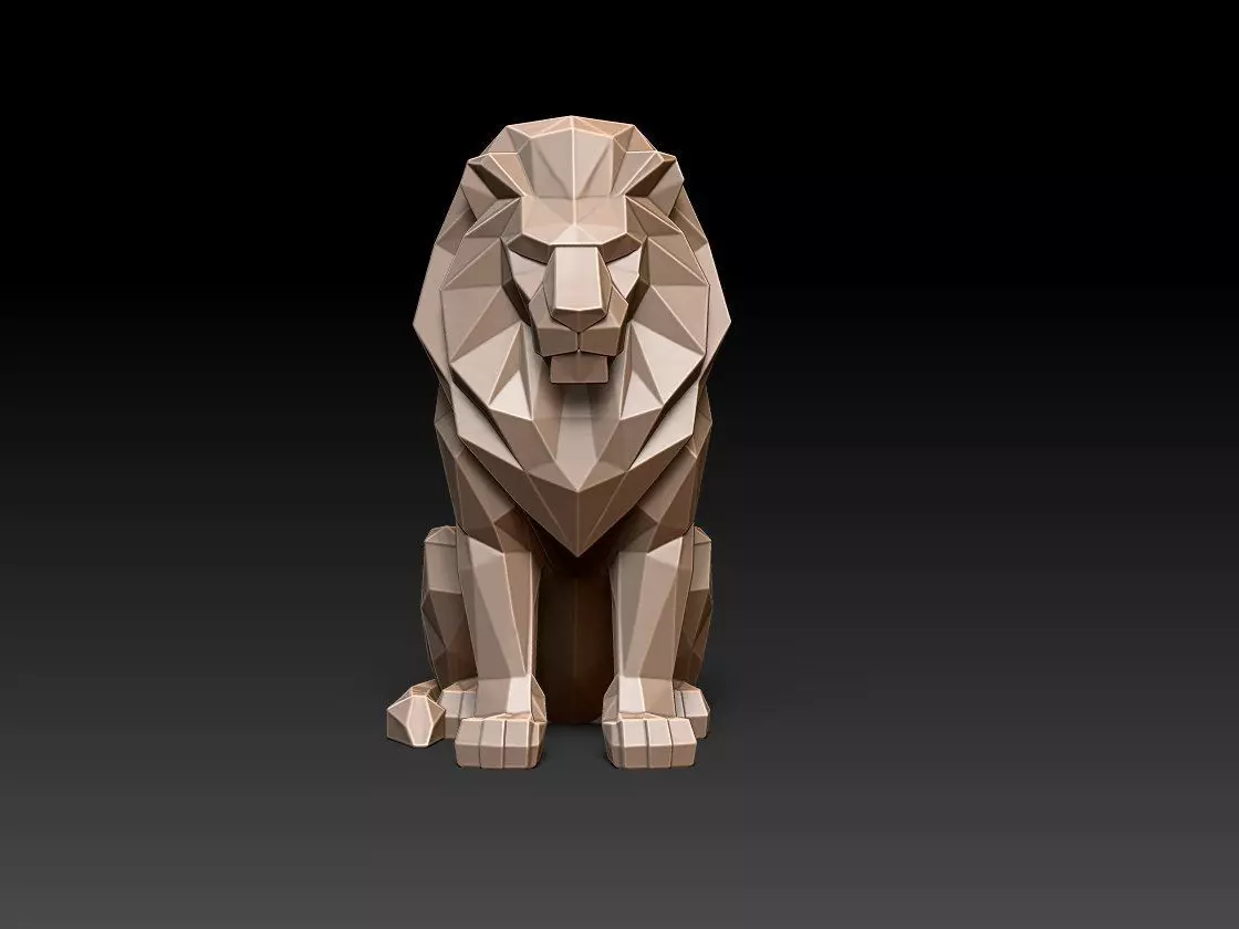 Facet Lion Statue M67 3D print model_2