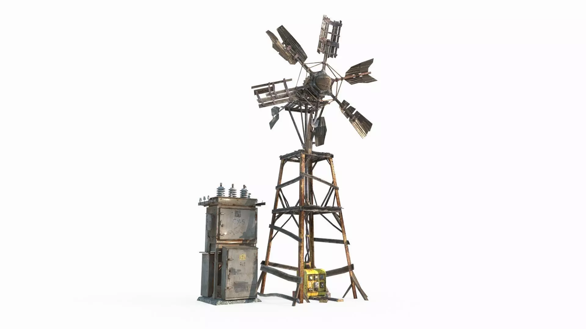 Future post apocalyptic wind power facilities 3D model_0