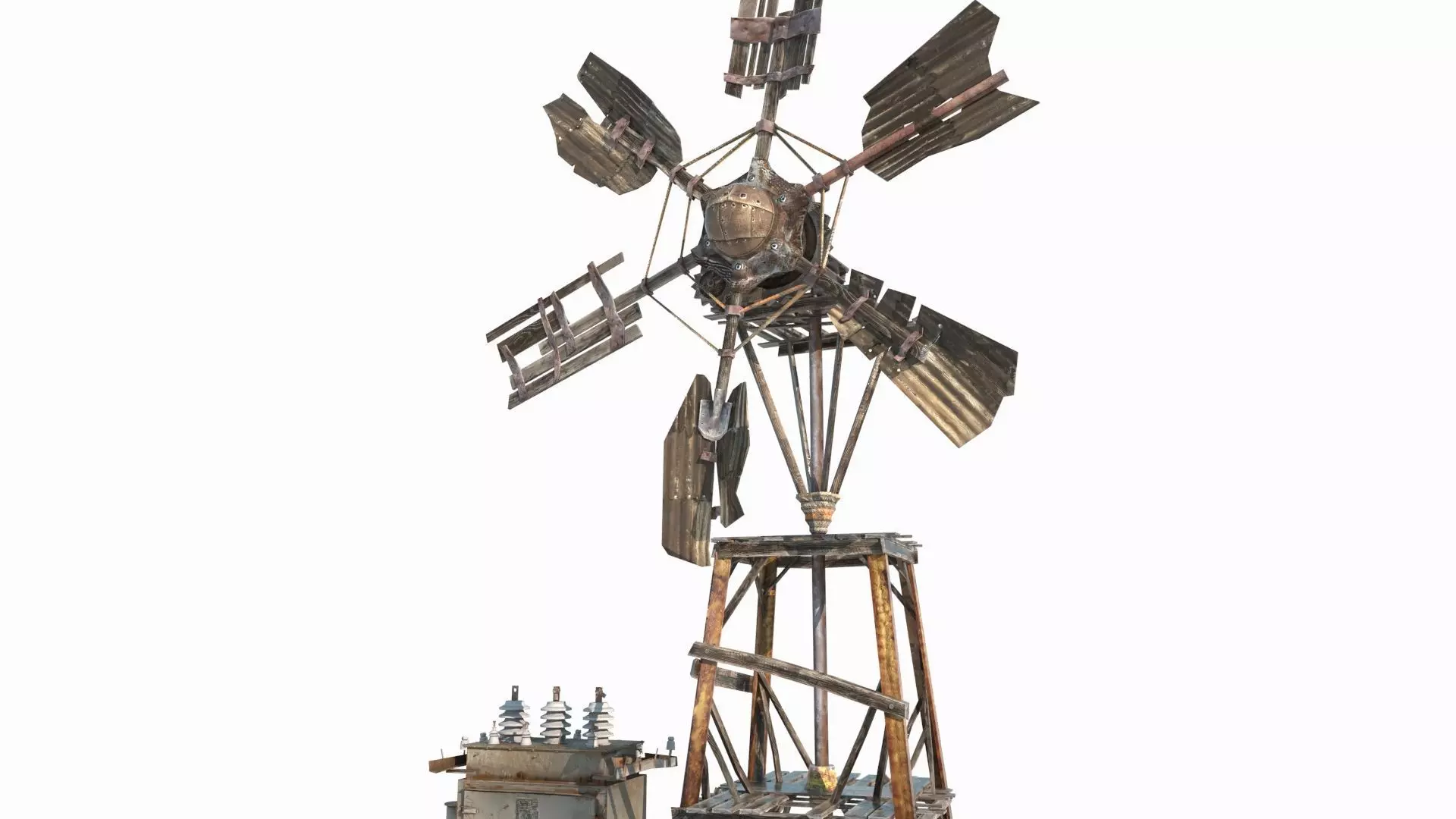 Future post apocalyptic wind power facilities 3D model_1