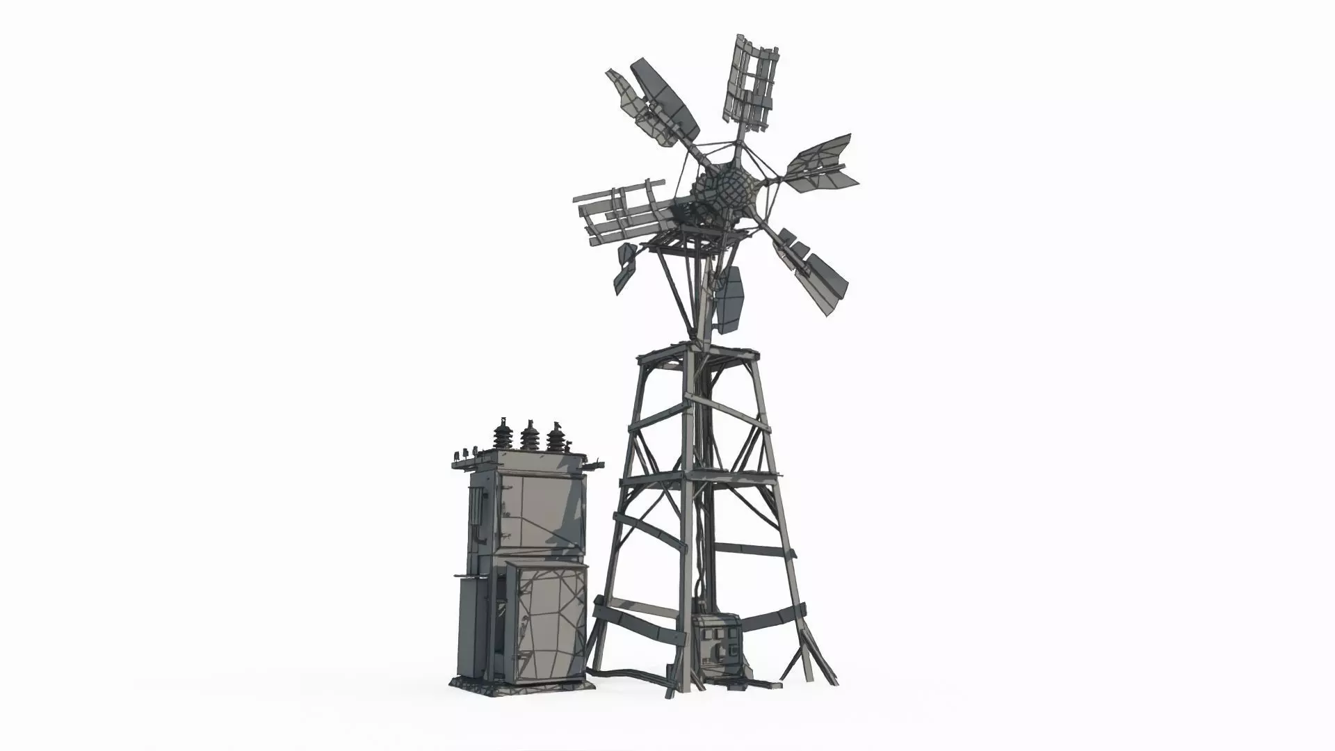Future post apocalyptic wind power facilities 3D model_2
