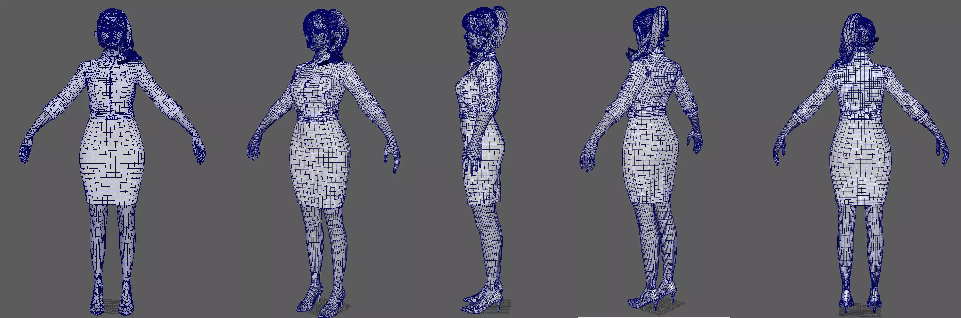 Rigged Female Suit Game Assests Bussiness Suit Low-poly 3D model_6