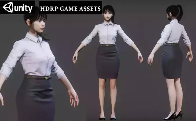 Rigged Female Suit Game Assests Bussiness Suit Low-poly 3D model
