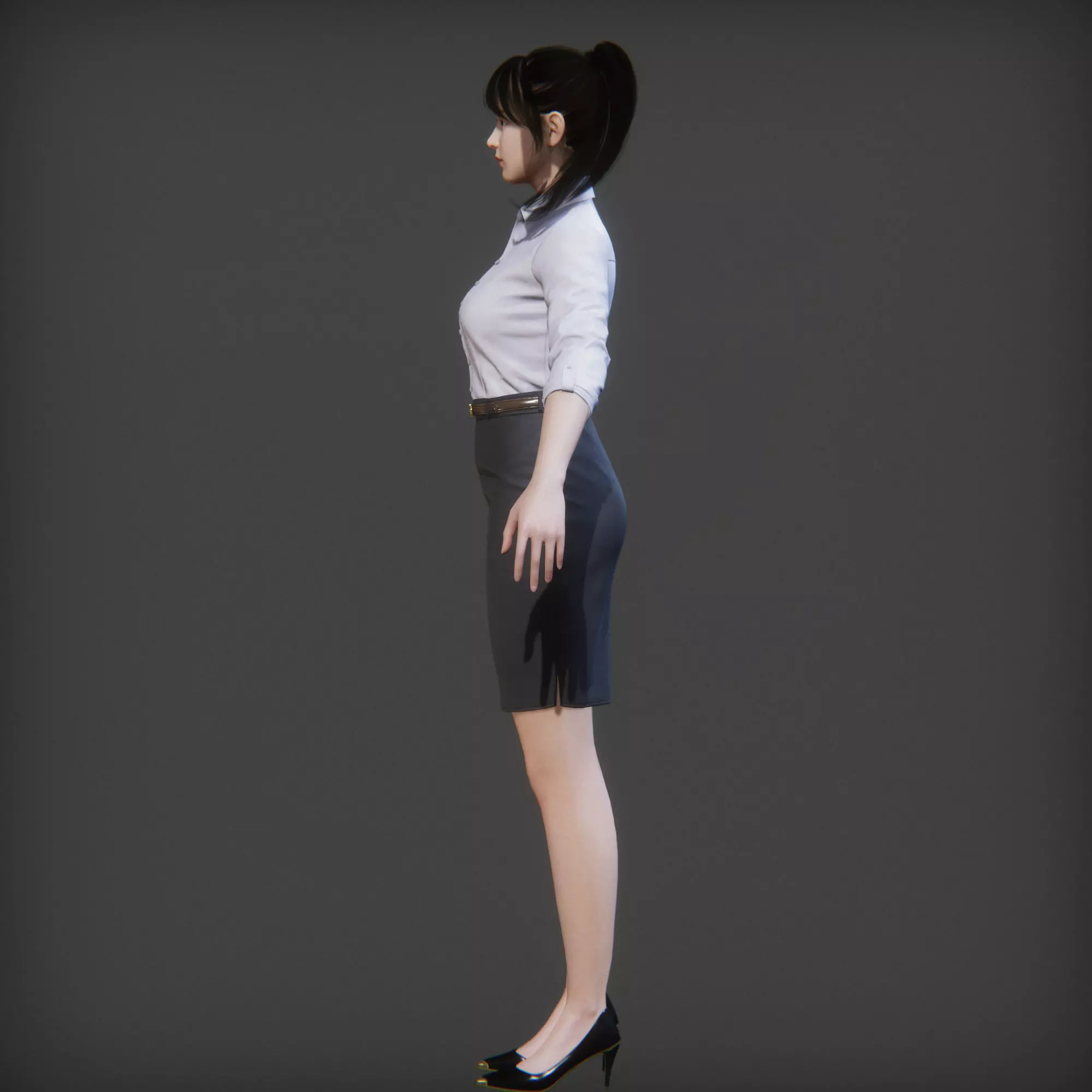 Rigged Female Suit Game Assests Bussiness Suit Low-poly 3D model_9