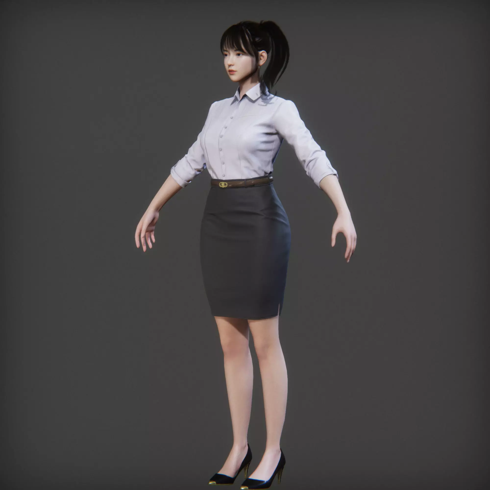 Rigged Female Suit Game Assests Bussiness Suit Low-poly 3D model_10