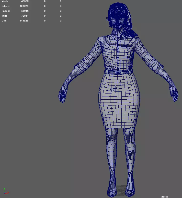 Rigged Female Suit Game Assests Bussiness Suit Low-poly 3D model_15