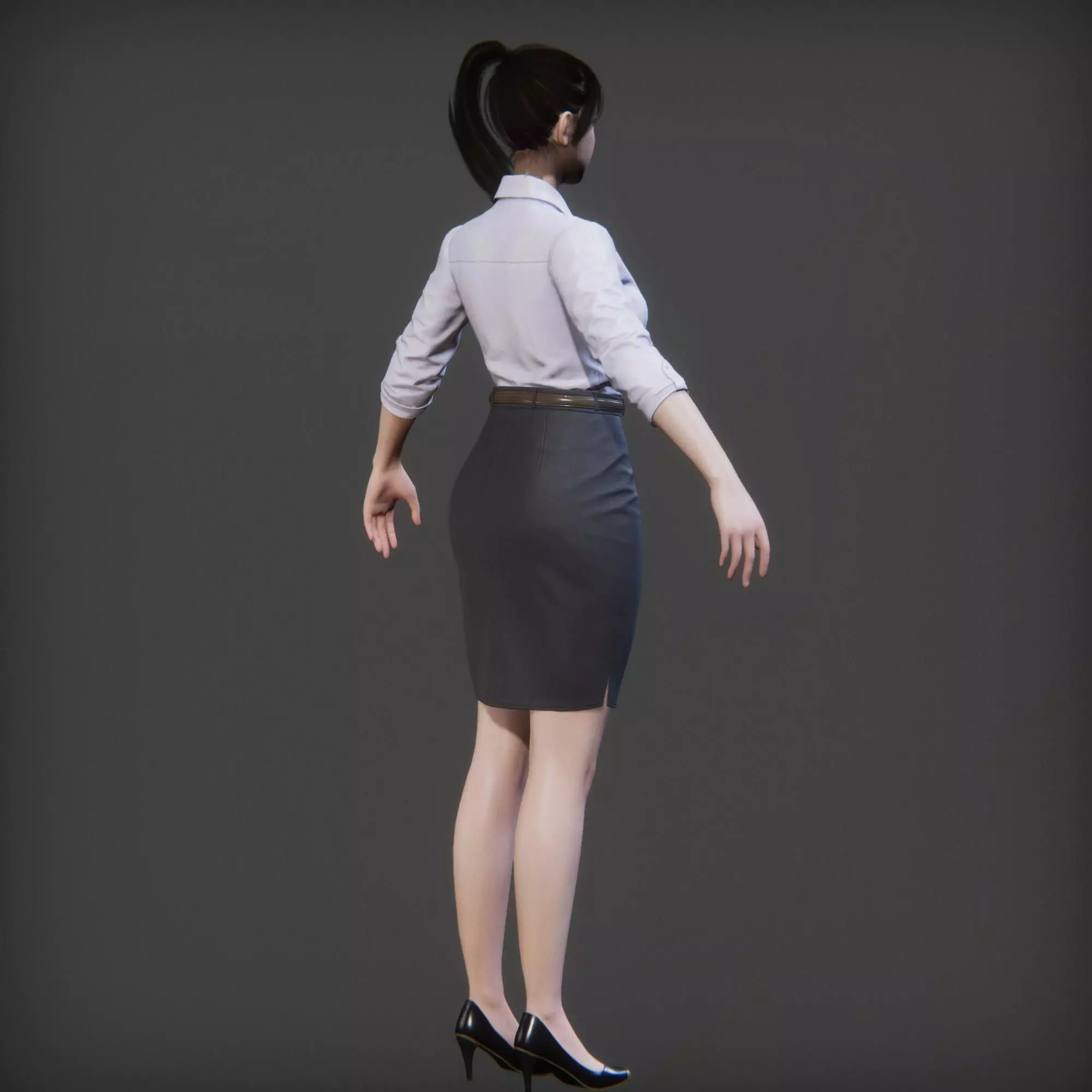 Rigged Female Suit Game Assests Bussiness Suit Low-poly 3D model_12