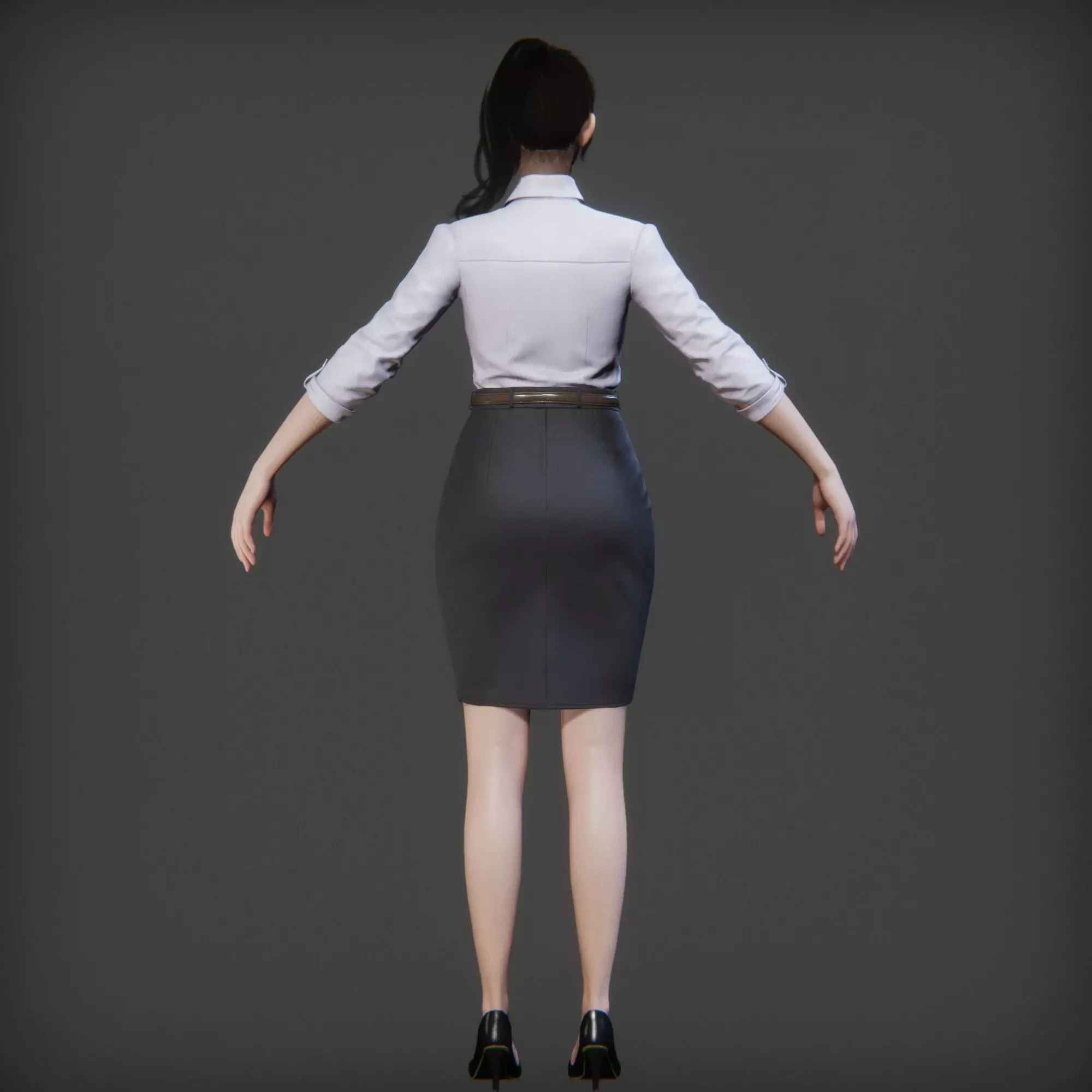 Rigged Female Suit Game Assests Bussiness Suit Low-poly 3D model_11
