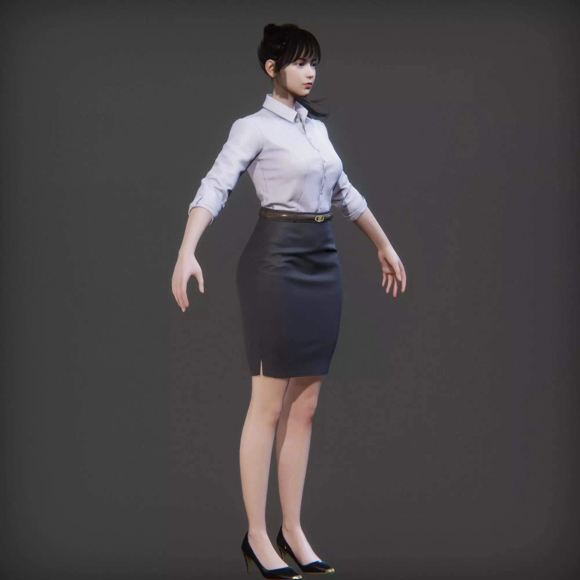 Rigged Female Suit Game Assests Bussiness Suit Low-poly 3D model_14