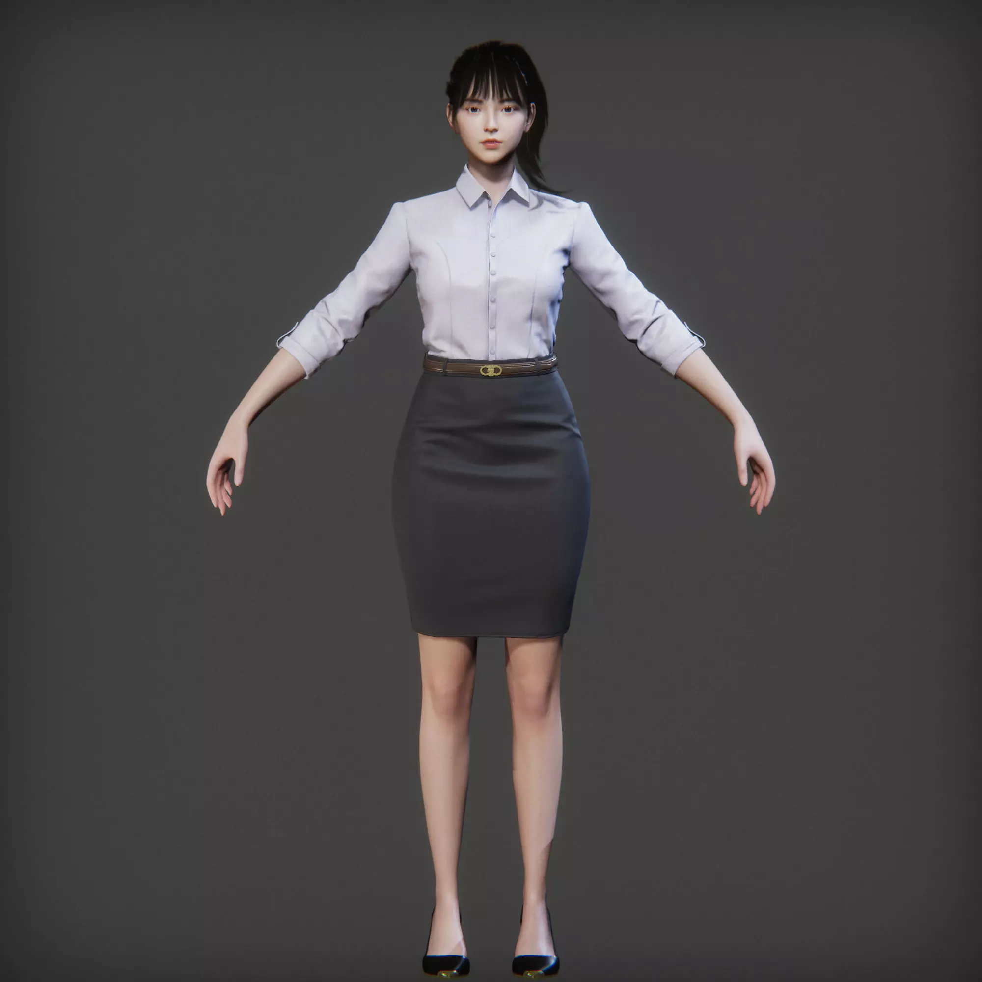 Rigged Female Suit Game Assests Bussiness Suit Low-poly 3D model_8