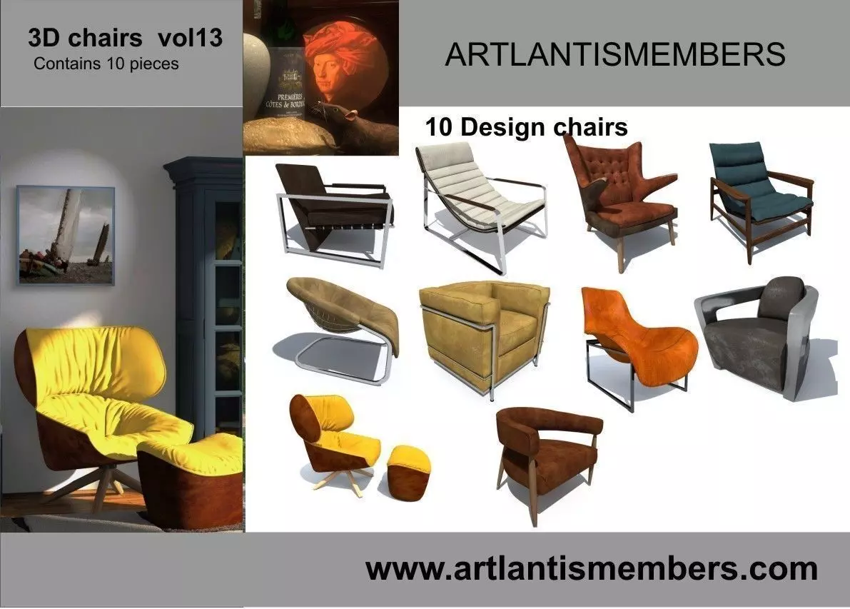 chairs collection modern lounge chair 3D model