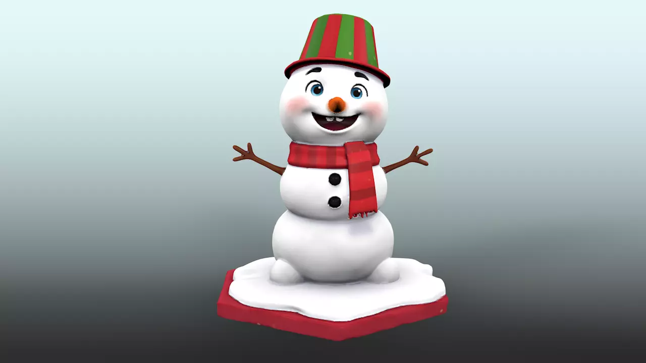 Cute Stylized Snowman 3D Model Low Poly Christmas Character Low-poly 3D model_2