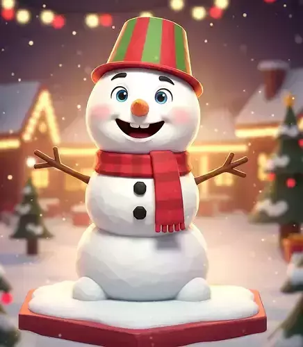 Cute Stylized Snowman 3D Model Low Poly Christmas Character Low-poly 3D model