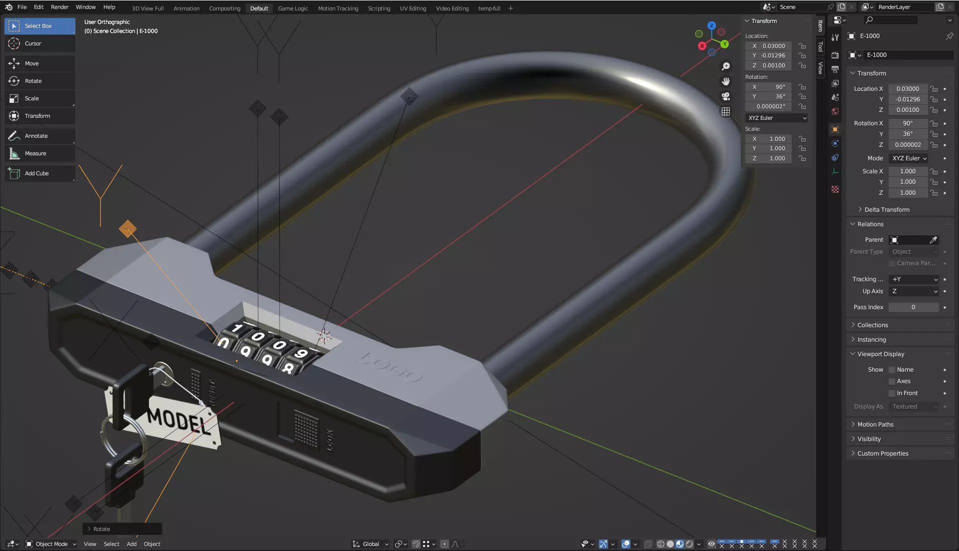 Combination Bicycle U-Lock 3D model_11