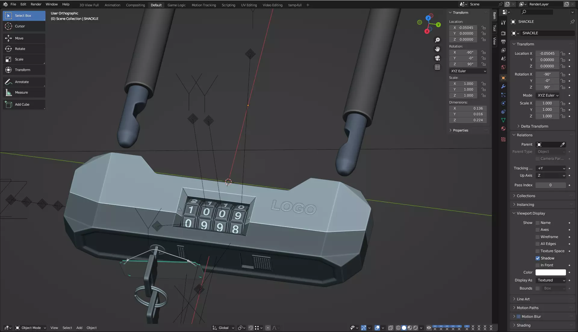 Combination Bicycle U-Lock 3D model_10