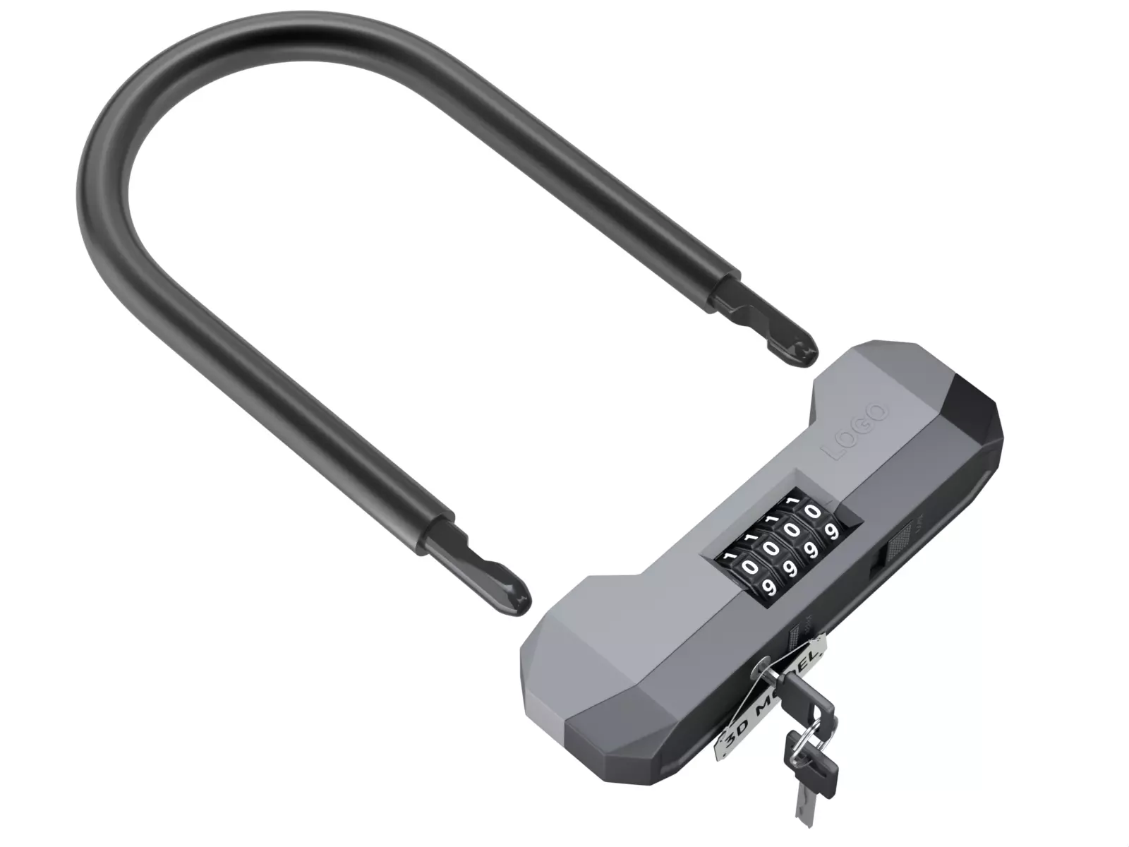 Combination Bicycle U-Lock 3D model_1