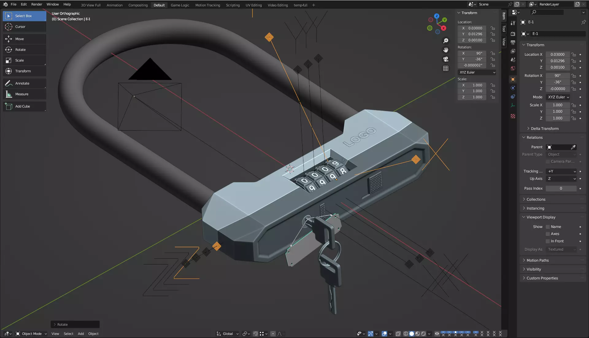 Combination Bicycle U-Lock 3D model_12