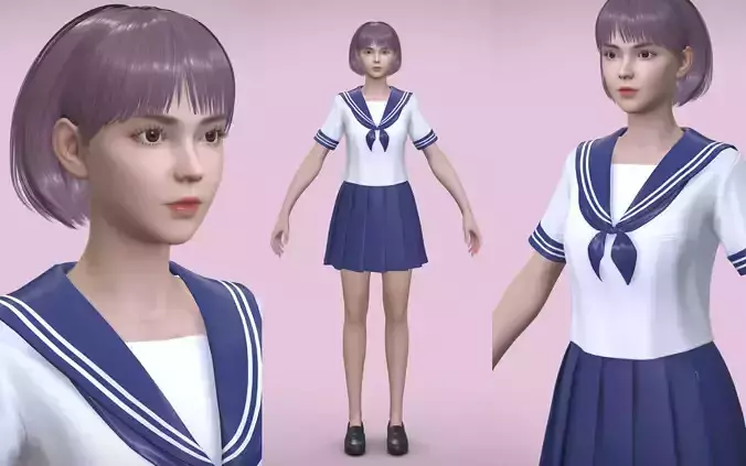 Japanese girl student uniform suit Game assets