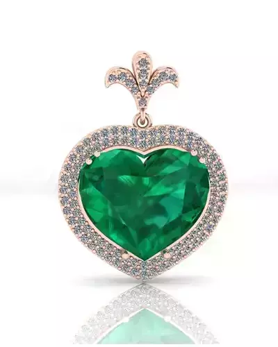 emerald heart shape pave setting jewelry pendant