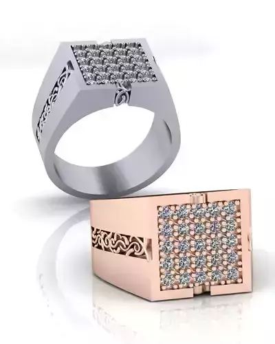 man rectangle pave setting jewelry ring