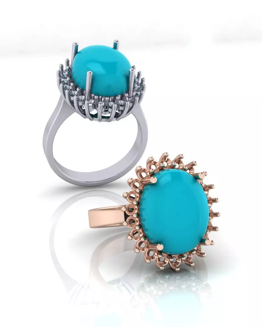 oval halo cluster jewelry ring 3D print model_0