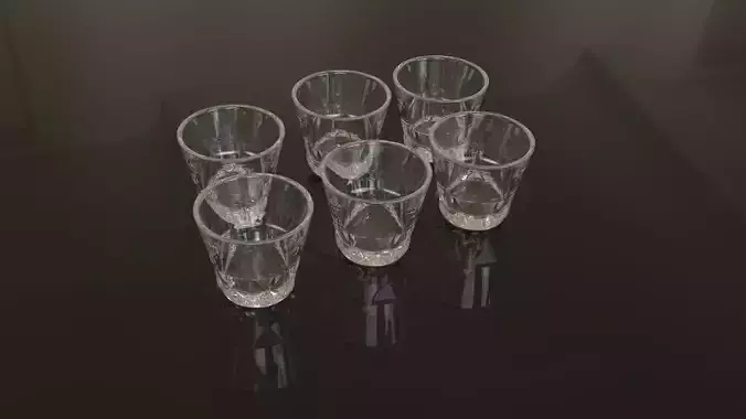 Glasses set of six clear on table Free 3D model
