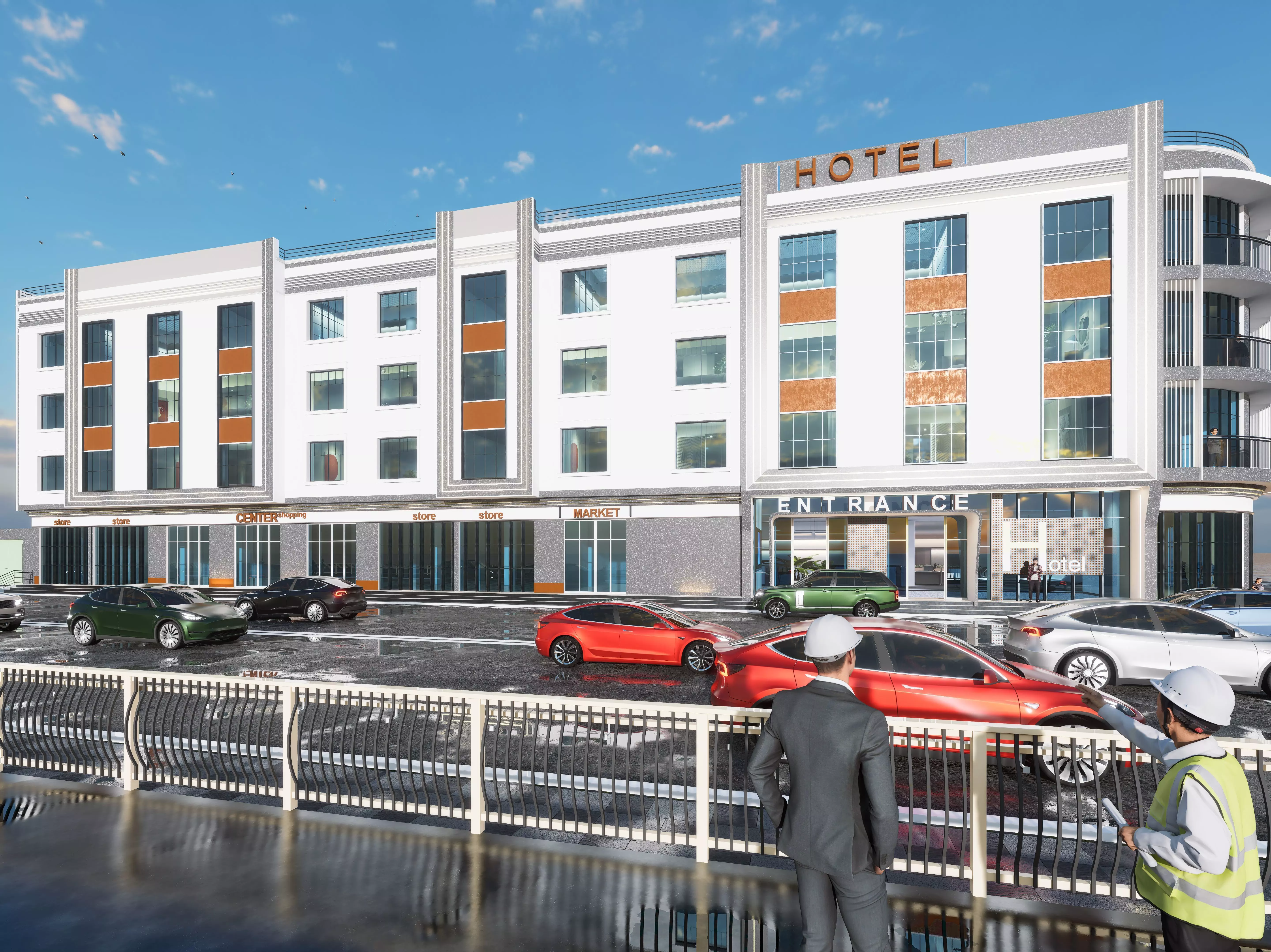 Modern 4 Story Hotel Building I Revit-FBX-DWG-HQuality Renders I 3D model_0