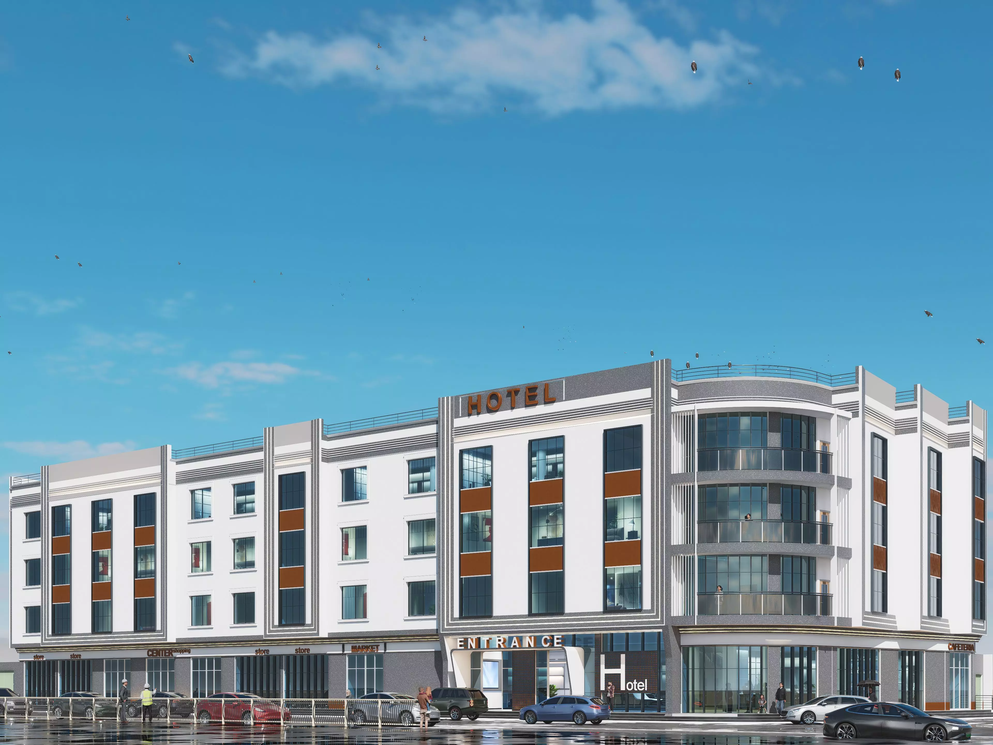 Modern 4 Story Hotel Building I Revit-FBX-DWG-HQuality Renders I 3D model_4