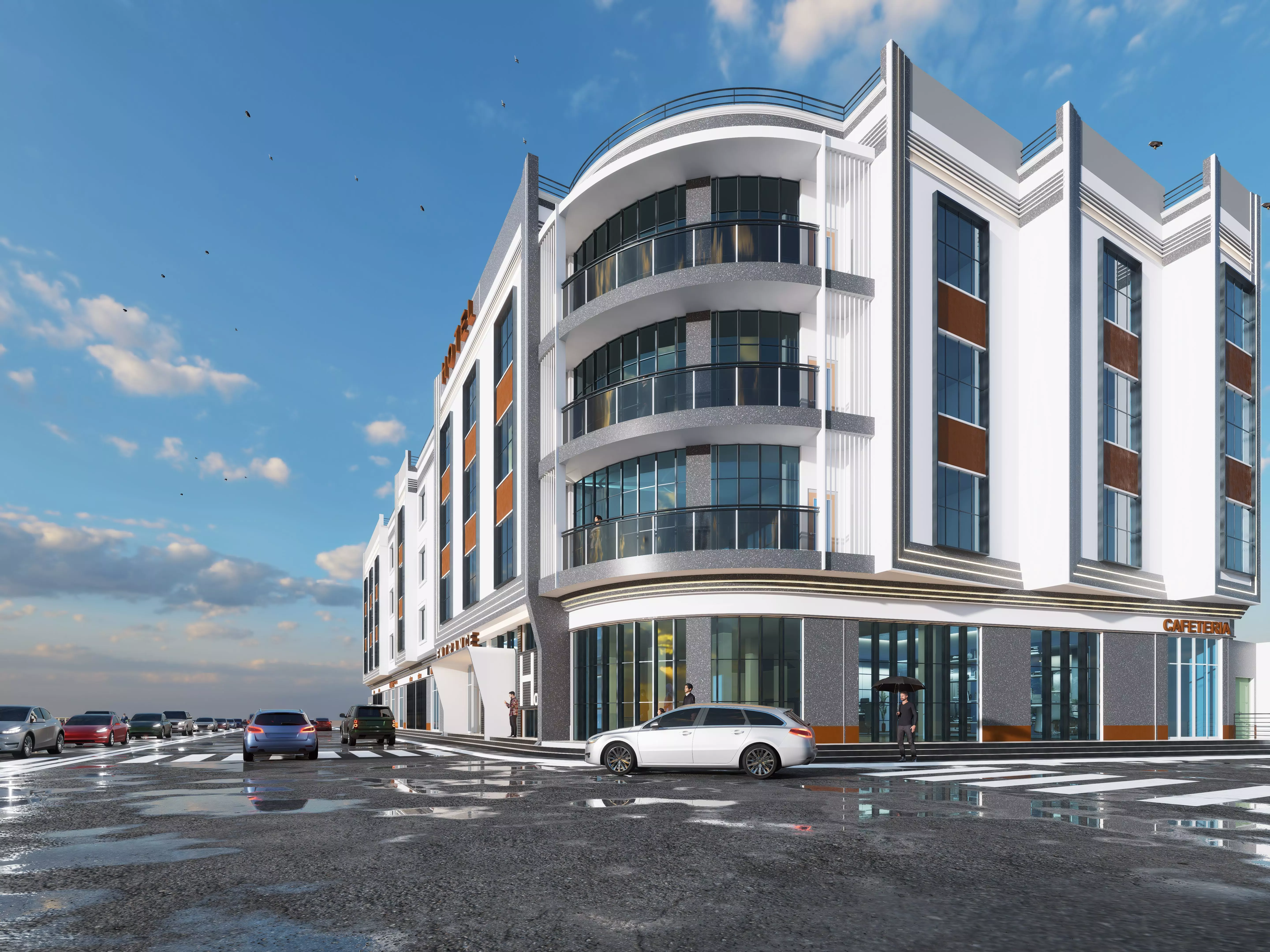 Modern 4 Story Hotel Building I Revit-FBX-DWG-HQuality Renders I 3D model_2