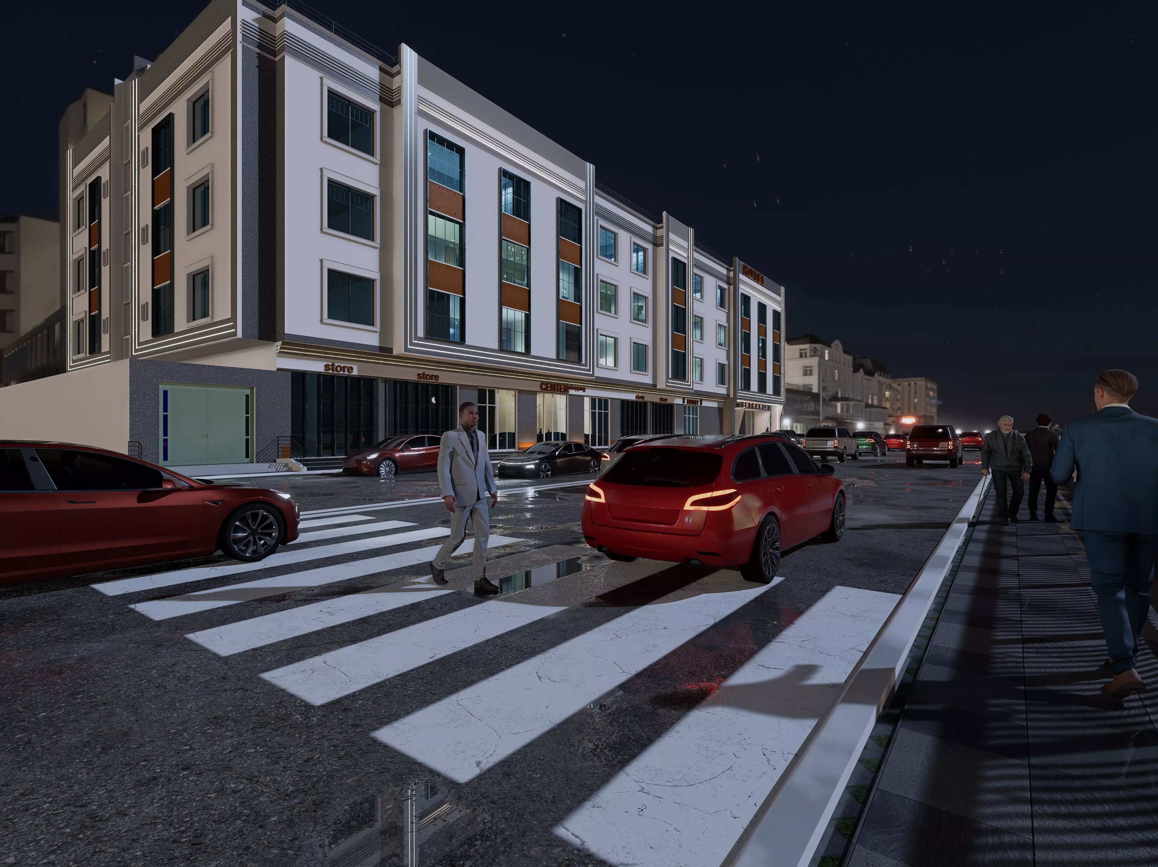 Modern 4 Story Hotel Building I Revit-FBX-DWG-HQuality Renders I 3D model_9