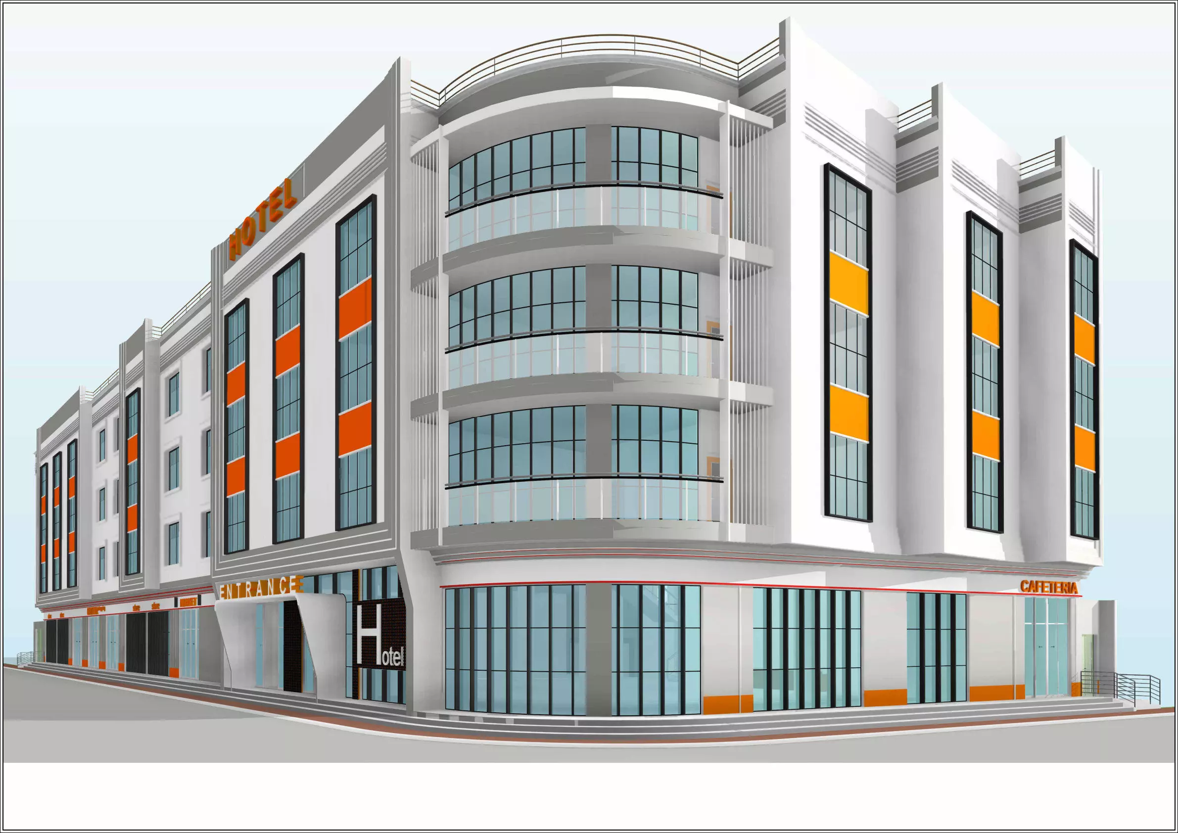 Modern 4 Story Hotel Building I Revit-FBX-DWG-HQuality Renders I 3D model_3