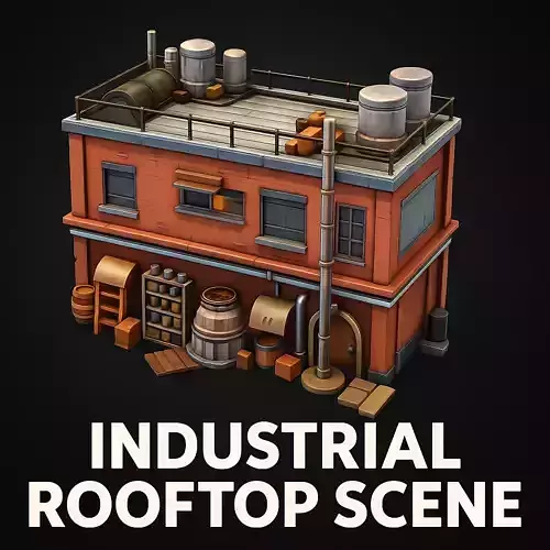 Industrial Rooftop Scene Low-poly 3D model