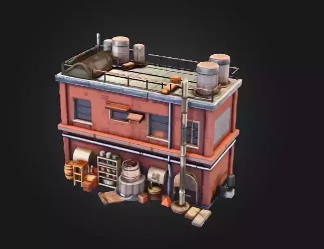 Industrial Rooftop Scene Low-poly 3D model 2