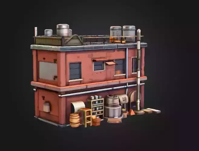 Industrial Rooftop Scene Low-poly 3D model 4
