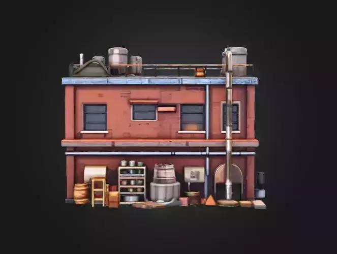 Industrial Rooftop Scene Low-poly 3D model 3