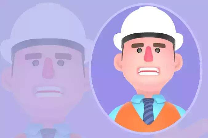 Stylized 3D Male Architect Character - Cartoon Finger Gun Pose