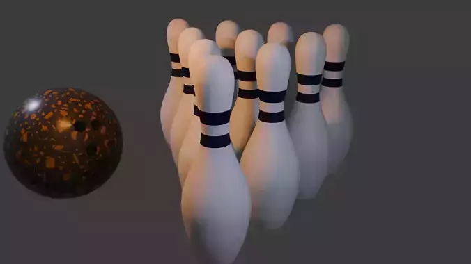 Realistic 3D Bowling Ball and Pins Set