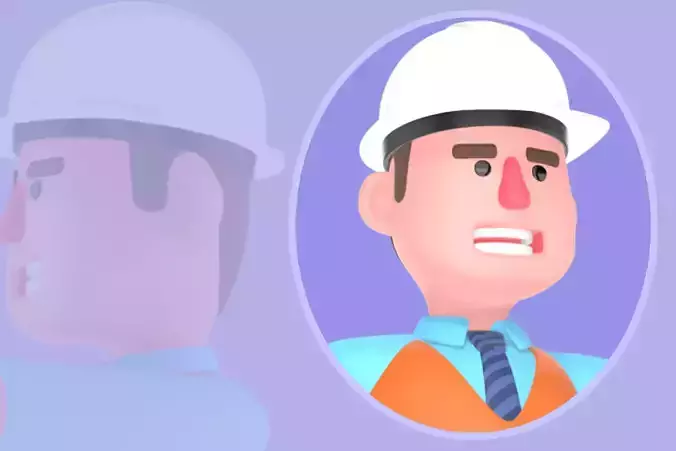 Stylized 3D Male Architect - Cartoon Walking and Pointing Pose